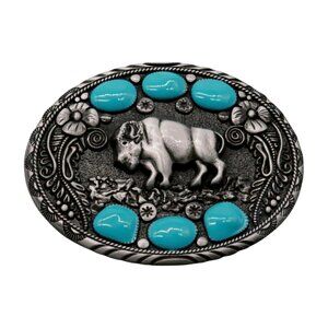 Silver and Turquoise Western Belt Buckle